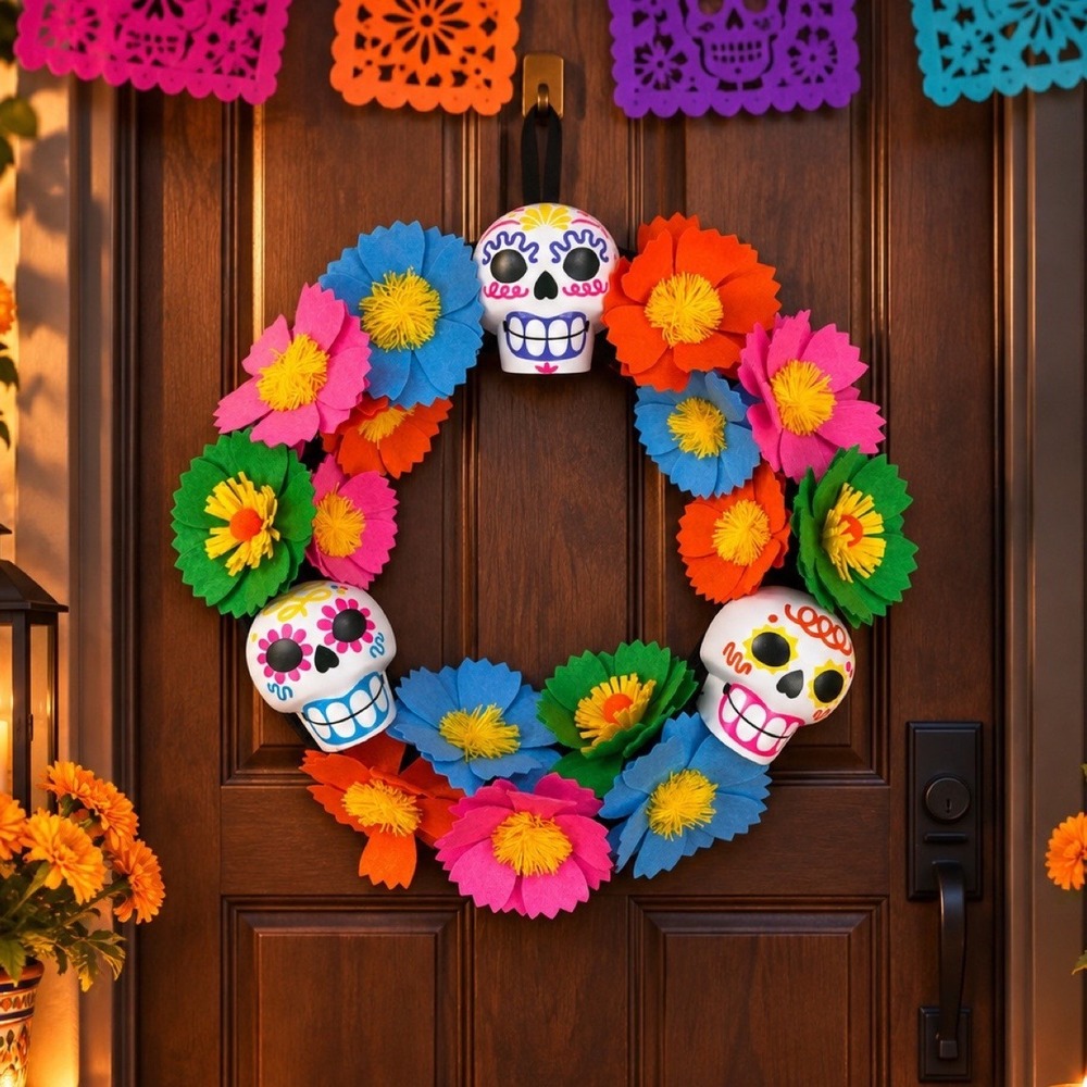 Dia de Muertos Calavera Wreath 16in Dia Pacheco Target Sugar Skull Felt Floral